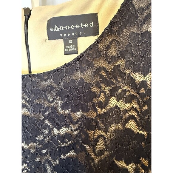 Connected Apparel Black Lace Overlay Tiered Sheath Dress Floral Rosette 12 - Picture 3 of 10